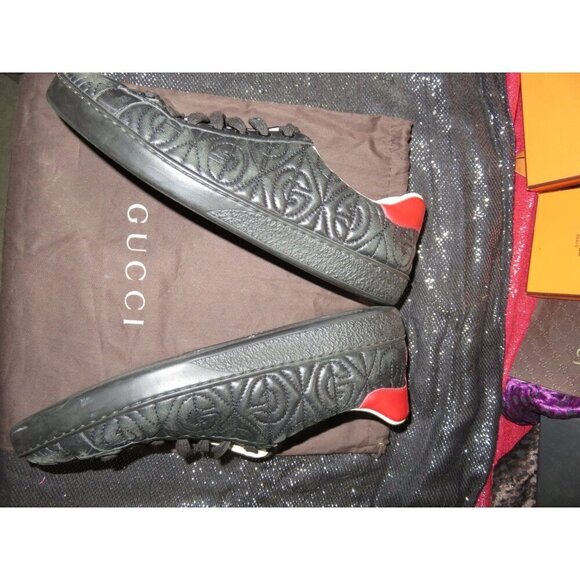 Gucci Ace Quilted G Rhombus Black Matelassé Leather Sneakers Shoes 7.5 men 9.5 - Picture 6 of 14
